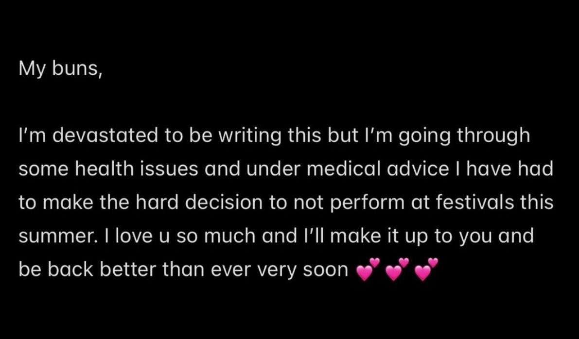 A message from @kimpetras 💜 We are sending so much love to Kim and will update you on our lineup very soon ✨