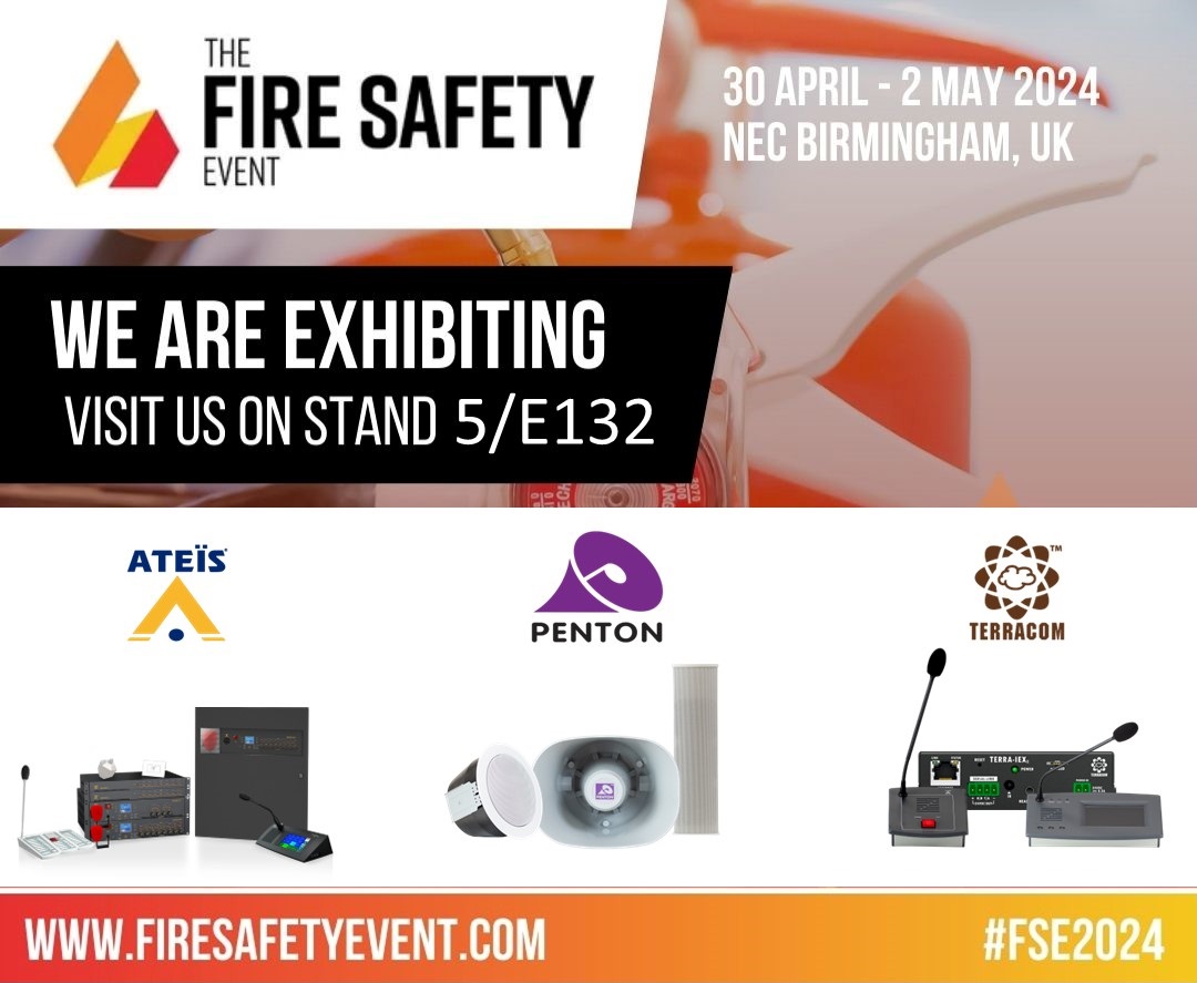 pentonaudio's tweet photo. We'll be exhibiting at #FSE2024 and #TSE2024 next week at The NEC, Birmingham. Come and see our Penton network IP speakers and Terracom PoE audio modules for #audiochallenge solutions within #security, as well as our new wall-mount ATEรS PA/VA products for #firesafety. https://t.co/AysbpPTJip