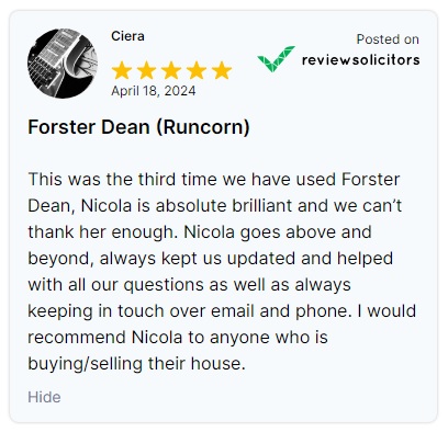 ForsterDeanLtd's tweet photo. Thank you Ciera for our 5* review.

Looking to buy/sell your home? Select a conveyancing department that past clients choose to return to again and again.

Call us on 0151 422 0982. https://t.co/D2efenGpyT