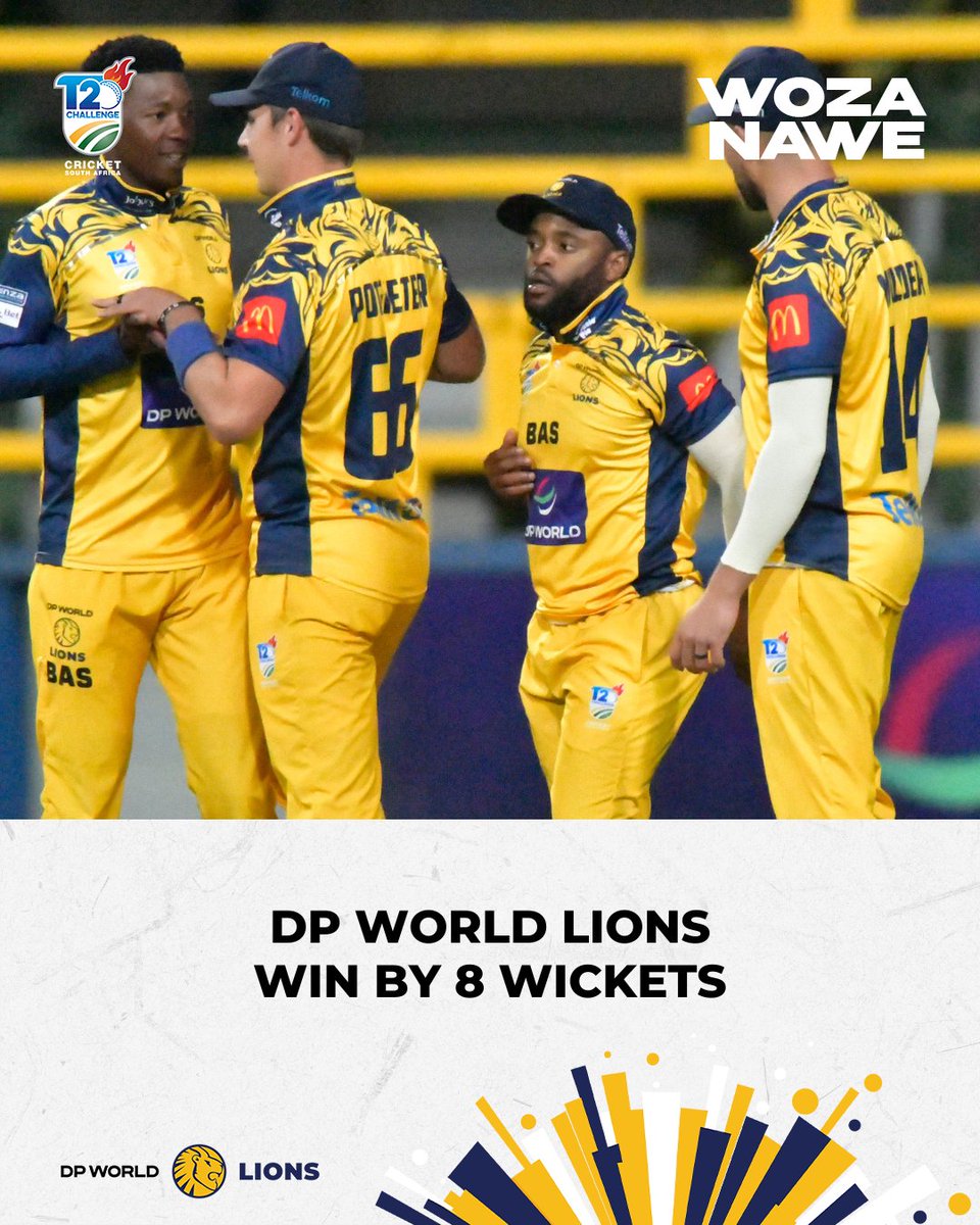 🦁LIONS ROAR TO THE FINAL A clinical performance from the DP World Lions to reach the #CSAT20Challenge final 🏆 #WozaNawe #BePartOfIt