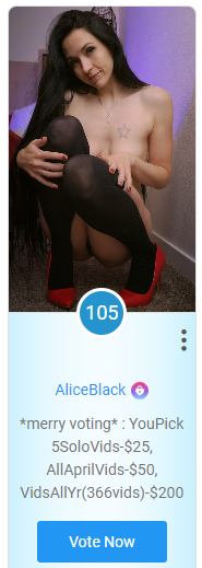 Get some deals when you vote for @aliceblack_live in the  🌟MV Contest Selfie Star Contest @manyvids  April<a class="tags" href="/tag/aliceblack_live">@aliceblack_live</a><a href="/tag/mvsales"class="tags"><span>#mvsales</span></a>