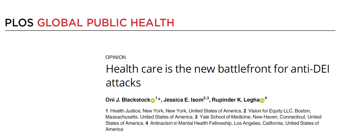 Anti-DEI attacks on healthcare are up 'Now is not the time for healthcare institutions & professional organizations to retreat, but instead, to be ready and prepared to rebuff anti-DEI attack' @oni_blackstock @DrJessIsomMDMPH @RupiLegha journals.plos.org/globalpubliche… via @PLOSGPH