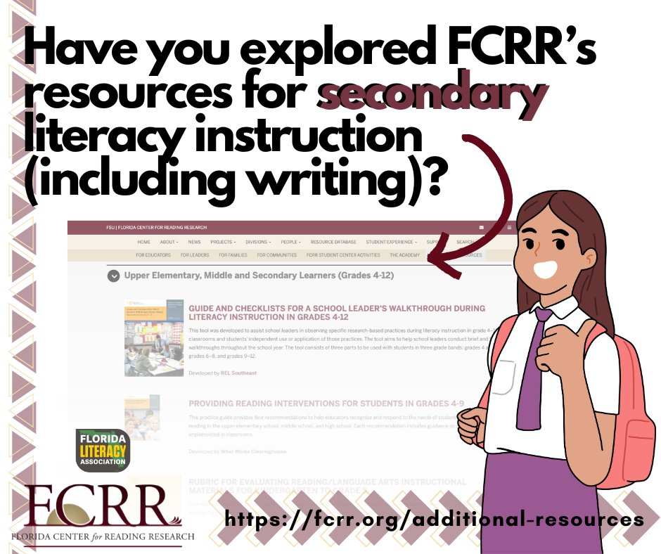 FCRR has a curated bank of resources for SECONDARY literacy instruction that you do not want to miss! #literacy Check them out here: fcrr.org/additional-res…