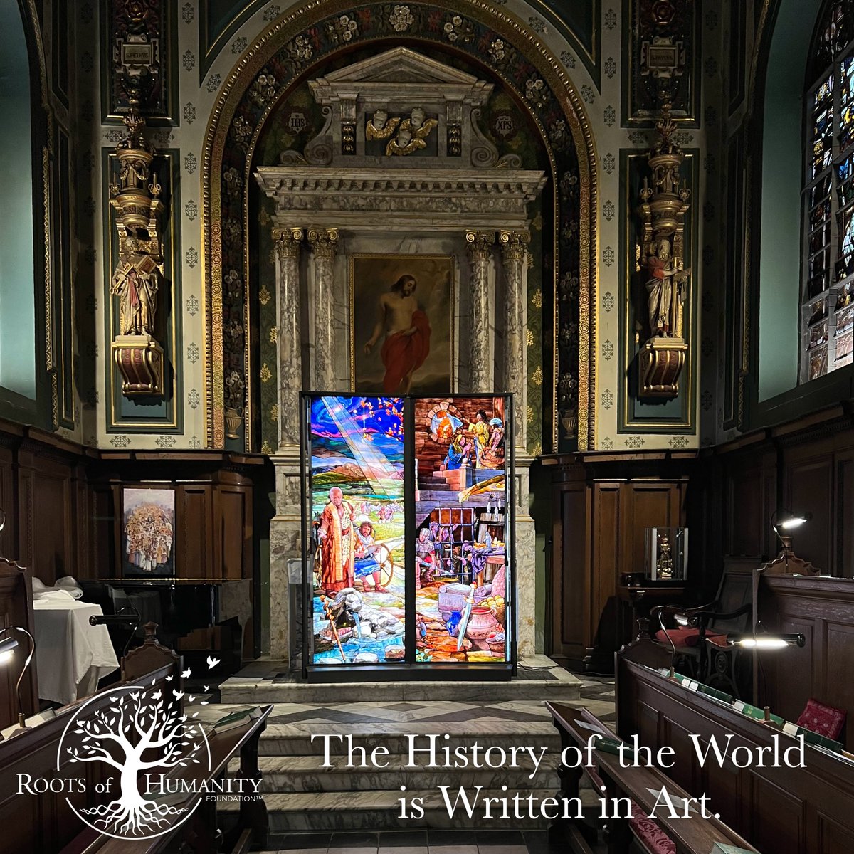 roots_humanity's tweet photo. One  final look at the “Believe in Him” windows which were on display in the  Pembroke Chapel at Oxford, England, UK until April 16. The windows were  designed and created by Holdman Studios. #oxfordengland #pembrokechapel #stainedglass https://t.co/wkNh4JbMJ3