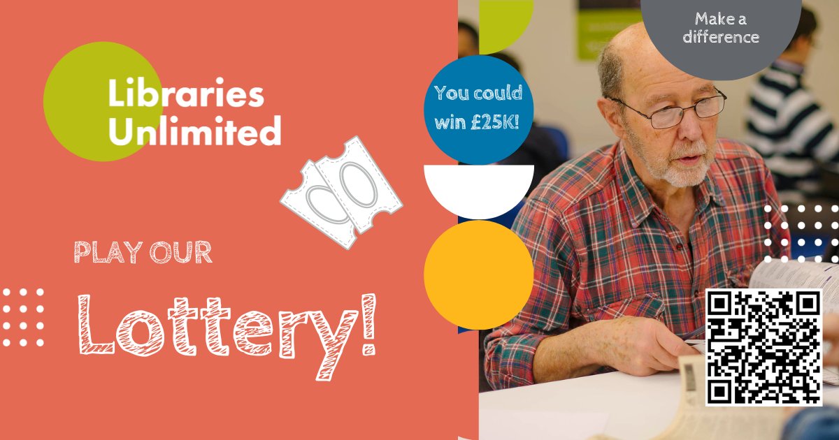 As a charity, we need support to keep our libraries open. Playing the lottery will give you the chance to help your libraries to stay open and help your community thrive. Tickets cost £1 with a top prize of £25,000 available each week! Join here: bit.ly/3U6iTn5