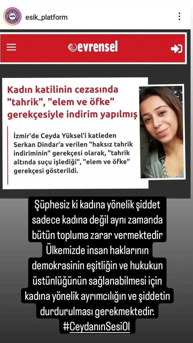 Kadın katliyamı ve 
Katliyama teşebbüsten 
Kadın cinayeti ne şiddetin vakaların sonucunun hepsi  
suçtur indirim affı olmaz.!!
SENDE  SUSMA 
#CeydanınSesiOl ✨