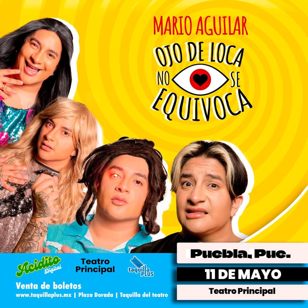 Noche de risas y diversión con el show de @MarioAguilarMG este 11 de mayo en el #TeatroPrincipalPuebla, 19:30 horas. Adquiere tus boletos en taquilla y Taquilla Plus. 🎟️