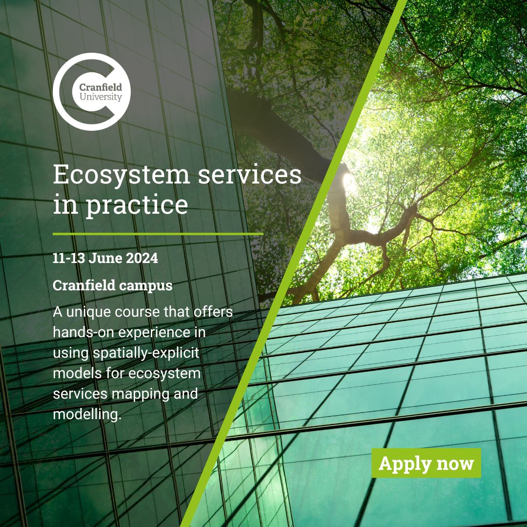 The Ecosystem Services in Practice short course will offer a unique hands-on experience and will balance the theory with practice of ecosystem services science and environmental modelling.

Secure your place today: cranfield.ac.uk/courses/short/…

#EcosystemServices #Sustainability