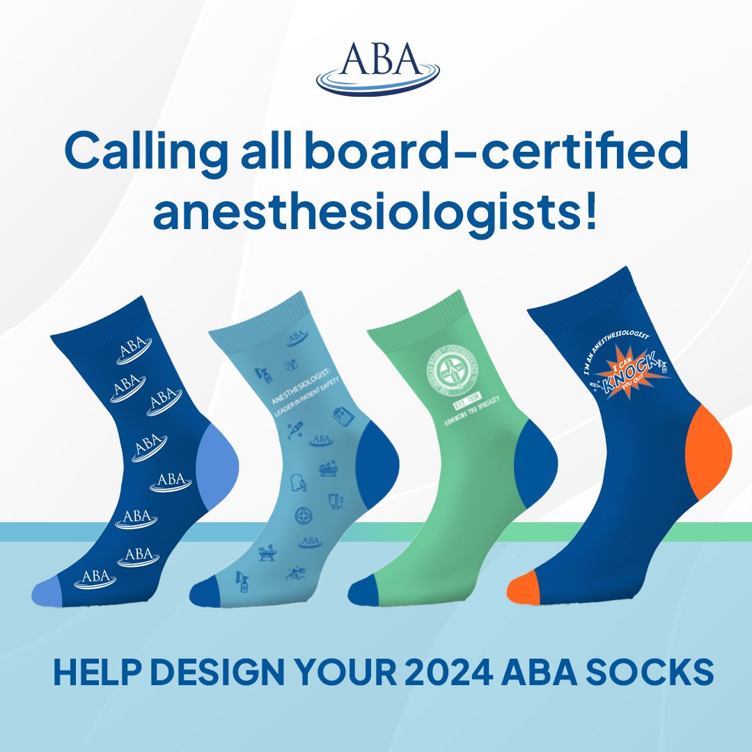 Sock season is almost here! ABA socks have become a fixture at our annual meeting exhibit booths, and we plan to hand out socks again this year at ANESTHESIOLOGY 2024 and NYSSA PGA78. Share your best sock slogan in the comments below. loom.ly/ou2lIl8 #theABA #Anes2024