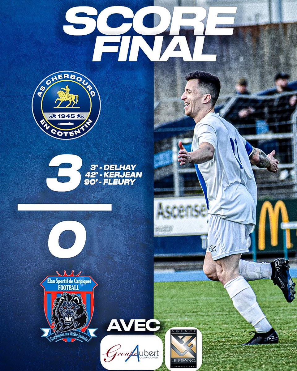 as_cherbourg's tweet photo. #ASCESC | 𝐕𝐈𝐂𝐓𝐎𝐈𝐑𝐄 !! ✅

Direction les 1️⃣6️⃣ème ! 🔜

Nos gars s’imposent face à Carpiquet sur le score de 3-0 ! 🫡🤩

𝑹𝒆́𝒔𝒖𝒍𝒕𝒂𝒕 𝒑𝒓𝒆́𝒔𝒆𝒏𝒕𝒆́ 𝒑𝒂𝒓 𝒏𝒐𝒔 𝒑𝒂𝒓𝒕𝒆𝒏𝒂𝒊𝒓𝒆𝒔 Agence LE FRANC 🤝 Groupe Aubert Automobiles

#ASCherbourg #ASC #Regional3 #R3 https://t.co/mCut2ObO7K