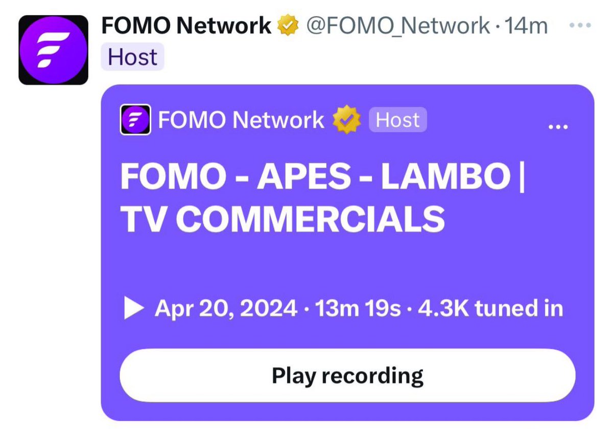 @100xAltcoinGems Don’t miss @FOMO_Network Next level Layer 1 Blockchain with multiple languages and utilities. TV commercials are coming soon you don’t want to miss this!!