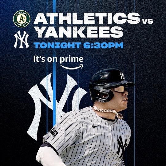 The @Yankees take on the Athletics at 6:30pm ET on @PrimeVideo! Join us!