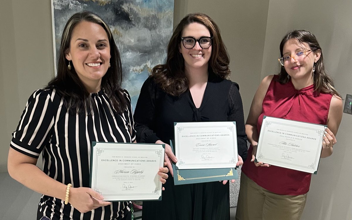 The UAB Department of Surgery’s communication team was recognized at the inaugural @UABHeersink Excellence in Communications Awards. - Best of Videos: Marissa Keppley - People’s Choice Award: Allie Hulcher - Best of Articles: Emme Stewart 📲 Read more: bit.ly/4aOkKTt.