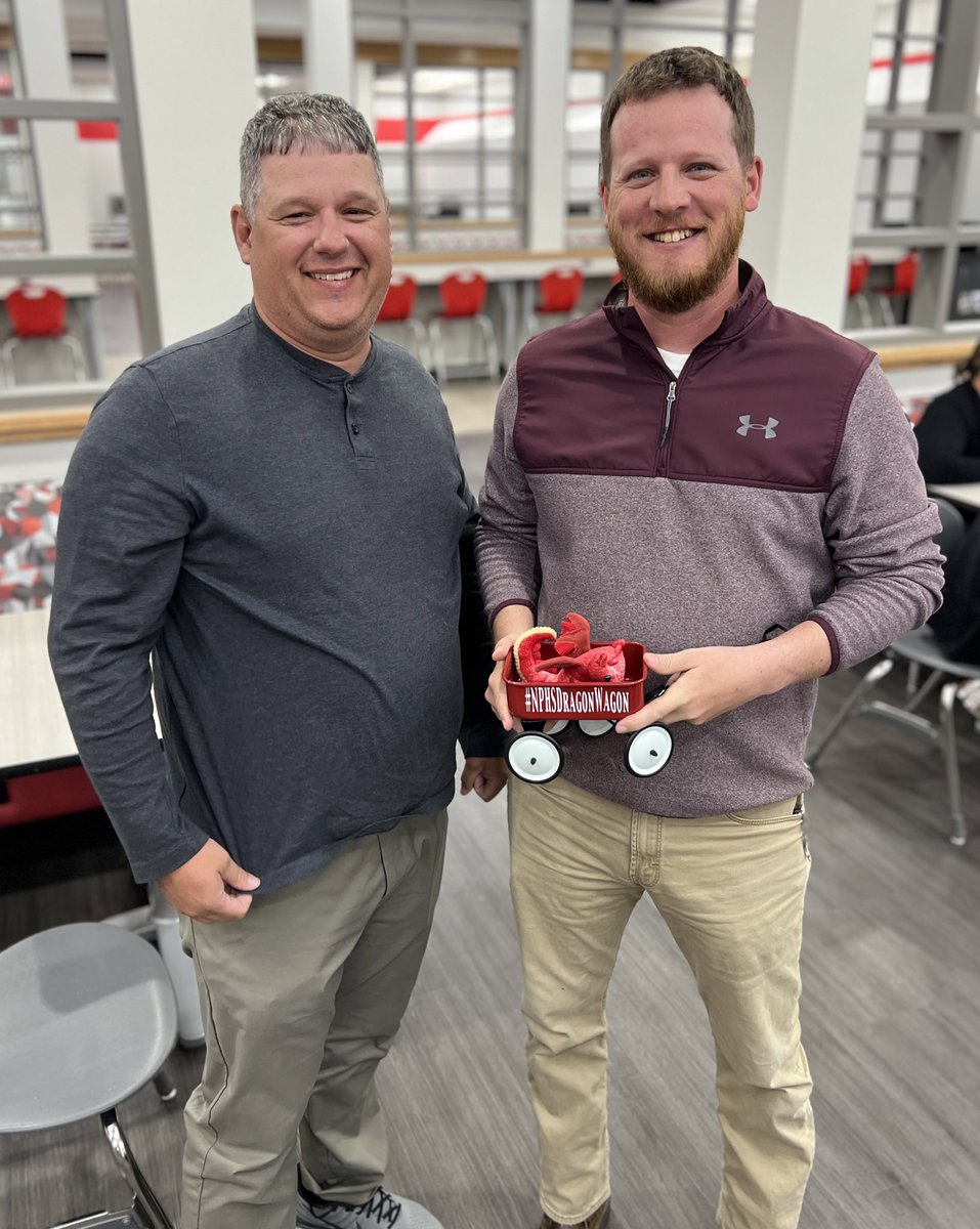 Today, Mr Meredith passed the <a href="/NPHSDragonWagon/">Dragon Wagon</a> to Mr Tarplee! 

He praised Mr Tarplee’s role in expanding the NPHS construction and industrial tech department. 

We are lucky to have <a href="/NPHS_Tarplee/">Tim Tarplee</a>!

<a href="/VoelzJames/">New Palestine High School</a> @SouthernHancock <a href="/llantrip/">Lisa</a> <a href="/ginapleak/">Gina Pleak, Ph.D.</a> @MitchanerNPHS <a href="/MooreNPJH/">NPHS Asst. Principal & Girls Varsity 🏀 Coach</a>