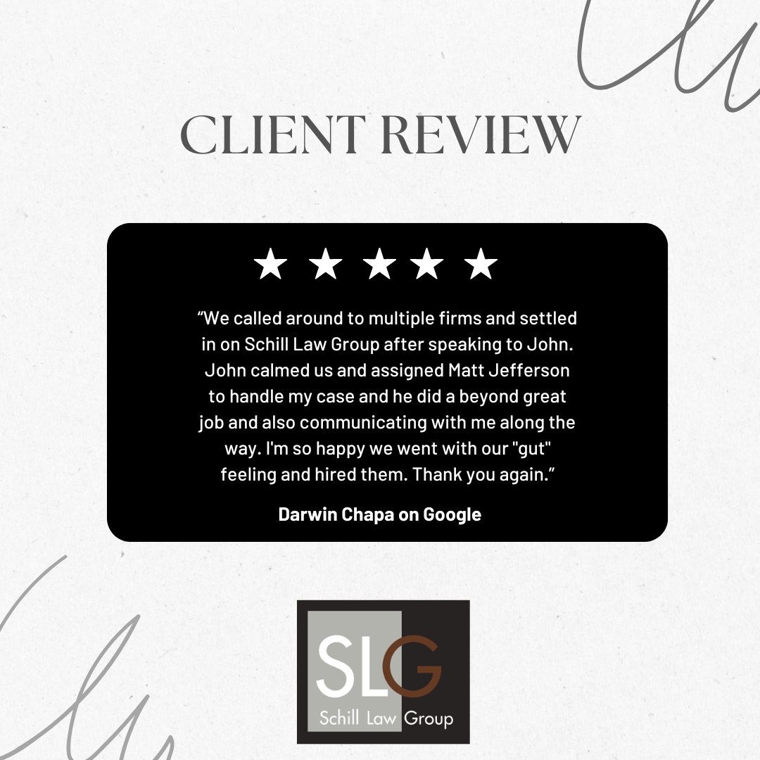 The attorneys at Schill Law Group have an unwavering commitment to our clients, and will always relentlessly fight to protect their rights and future.
#clienttestimonial #clientreview #clientsfirst #ClientAppreciation #clientsatisfaction #clientlove #clientfeedback #5starreview…