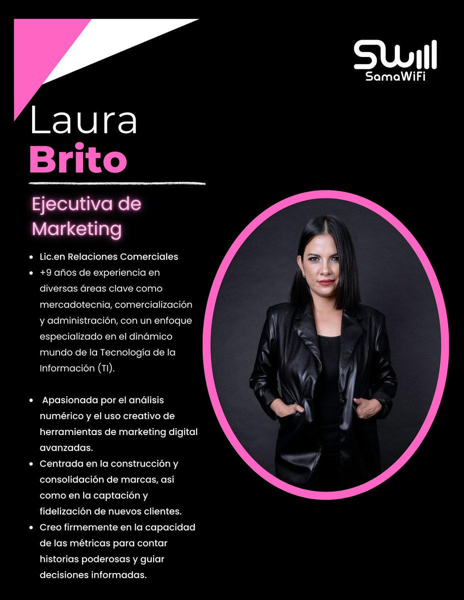 💡 Conoce a #Laura_Flores_Brito, parte de nuestro equipo en #SAMAWIFI.