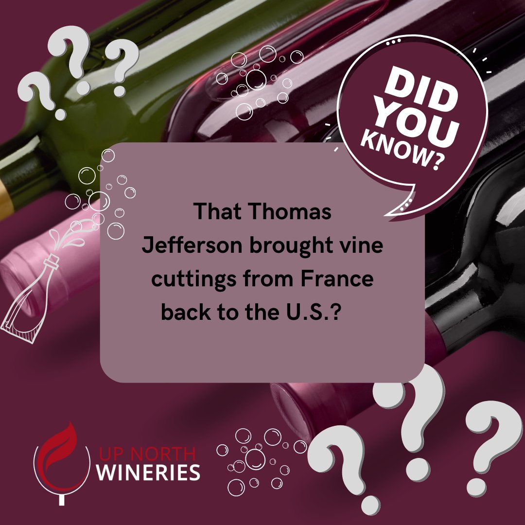 He planted 287 vines at Monticello, including 24 European grape varieties, hoping to make wine from the European grapes.  
#upnorthwineries  #wine #oldmissionpeninsulawinetrail #Leelanauwinetrail #petoskeywineregion #winefacts #northernmichigan #winetrivia #wineries #winetours