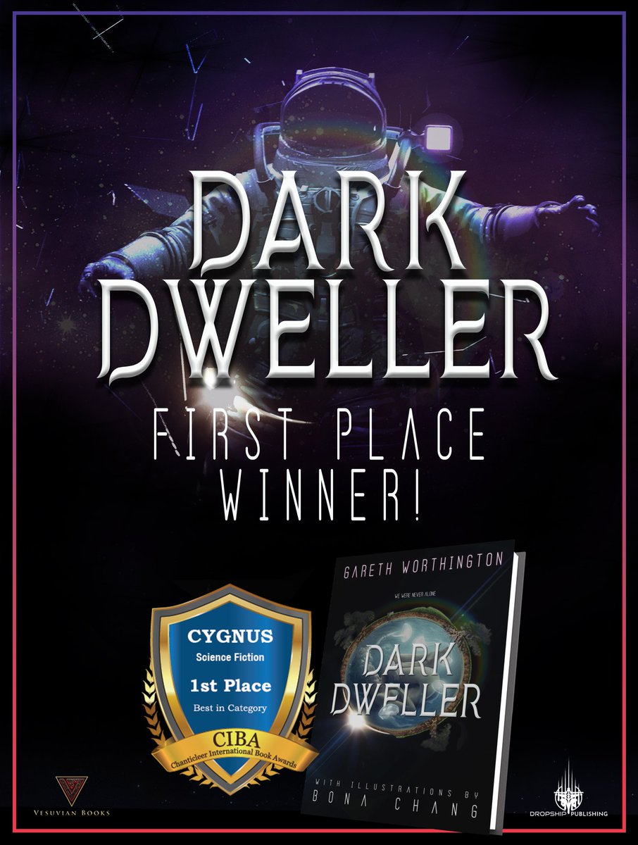Dark Dweller just took a first place winner ribbon in the @ChantiReviews Cygnus Award for Science Fiction 2024! Grateful to all the people who made this book possible, from beta readers to my editor, Bona Chang the artist, my agents @ItaliaGandolfo and @RCfountain @BlackCrow_PR