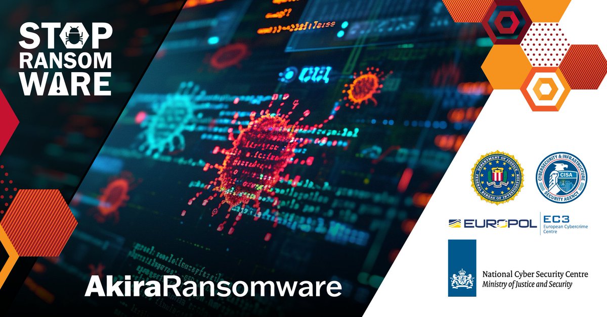 #ICYMI checkout our #cybersecurity advisory on #AkiraRansomware for #TTPs & #IOCs to safeguard your business or critical infrastructure org & protect against this ransomware activity. Developed w/ @FBI & international partners, more at cisa.gov/news-events/cy… 🛑 #StopRansomware