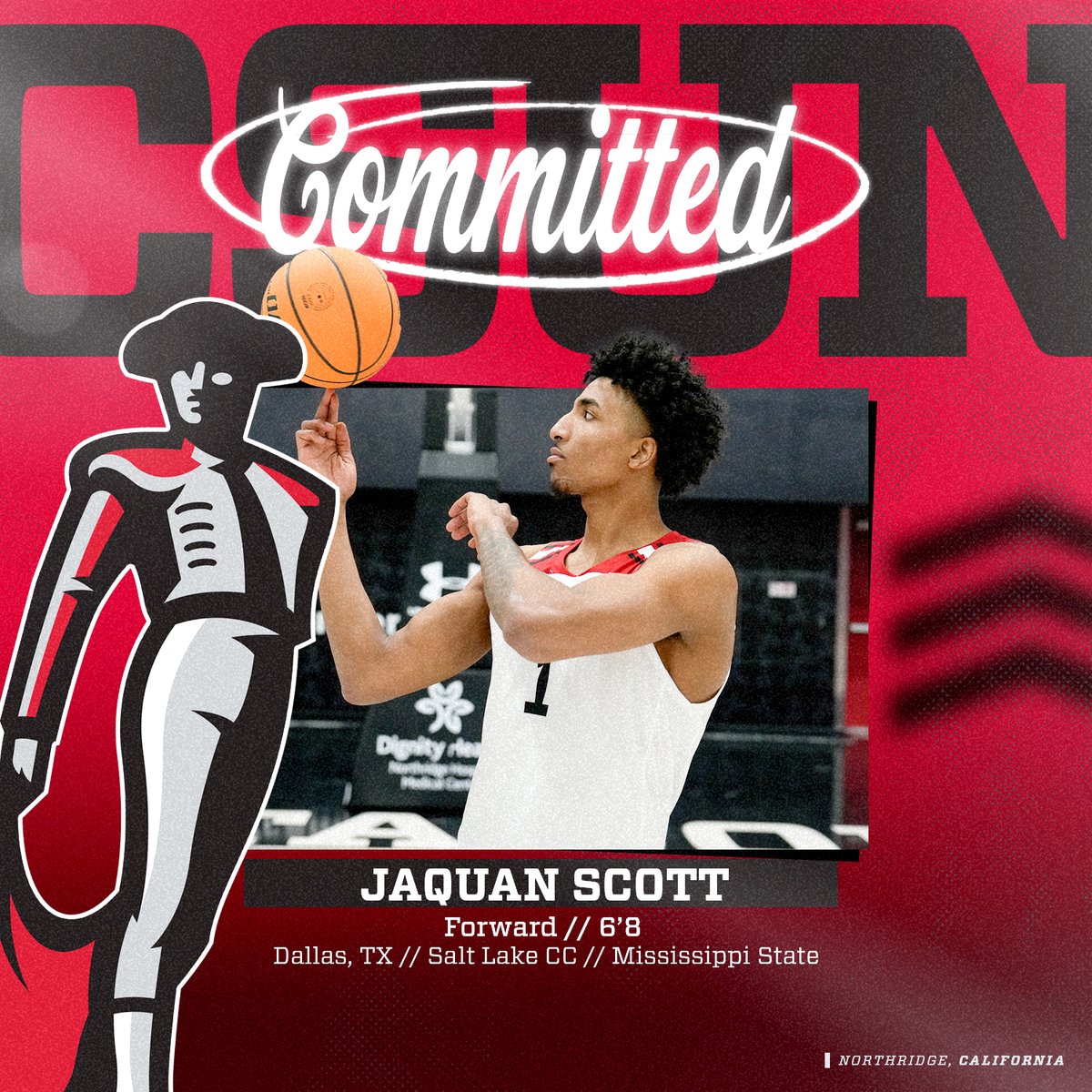 ♦️ Averaged 16.8 points and 10.0 rebounds at Salt Lake CC in 2022-23. ♦️ Played for NCAA Tournament team Mississippi State in 2023-24. Big things ahead for Jaquan Scott at CSUN. #GoMatadors