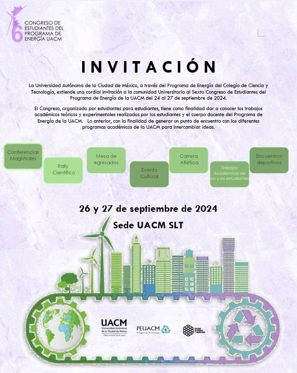 #UACM #UACMEducación #ProgramadeEnergía El Programa de Energía de la UACM extiende una cordial invitación a la comunidad universitaria al Sexto Congreso de Estudiantes del PE 2024, del 24 a 27 de septiembre. uacm.edu.mx/publicaciones/…