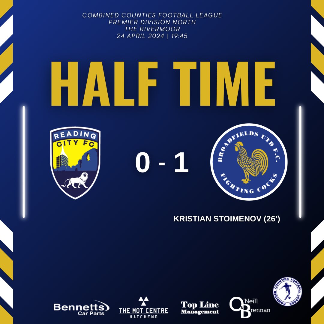 HT: Reading City 0-1 Broadfields United We go in at the break with a slender lead The hosts have looked lively at times with the long ball but our defence has stood strong to the challenge #UTC🔵🟡