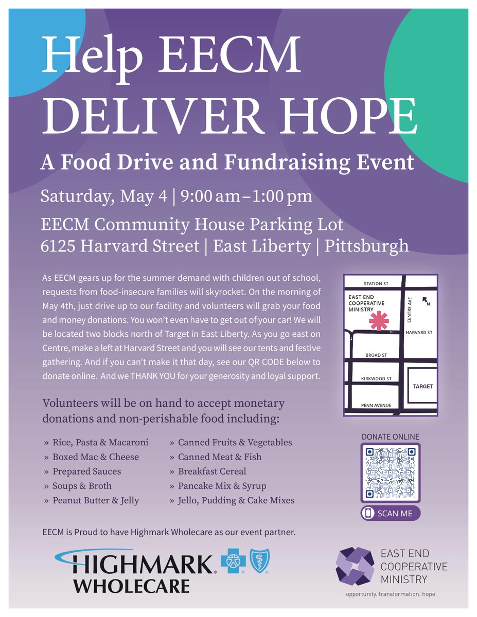 Help EECM deliver hope! On May 4th, drive up to the EECM to make a nonperishable food or monetary donation to help them prepare to support families as children get out of school for the summer, or donate online!