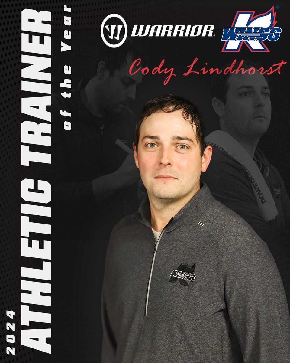 Cody Lindhorst of the @KalamazooWings is the 2023-24 recipient of the #ECHL Athletic Trainer of the Year Award, presented by @WarriorHockey 💪🏆 (Spelling mistake was on admin, Cody deserves all the hype)