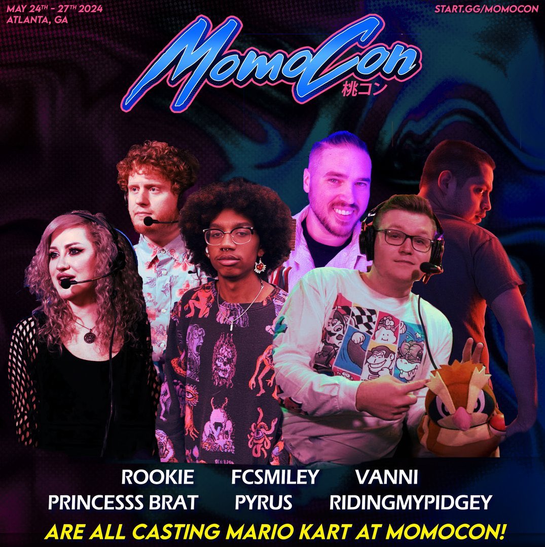 Mario Kart Central (@mk_central) on Twitter photo The month-long countdown until <a href="/MomoCon/">MomoCon</a> 2024 begins now! Our very own <a href="/RookieMK/">Rookie</a>, <a href="/Princesss_Brat/">Princesss Brat</a>, <a href="/_pyrus/">Pyrus</a>, <a href="/Vanni951/">Giovanni Navarrete</a>, <a href="/Ridingmypidgey/">Pidgey ᕙ (° ~ ° ~)</a> and @FCSmiley will be in the hot seat casting the Mario Kart 8 Deluxe festivities all weekend long! The month-long countdown until <a href="/MomoCon/">MomoCon</a> 2024 begins now! Our very own <a href="/RookieMK/">Rookie</a>, <a href="/Princesss_Brat/">Princesss Brat</a>, <a href="/_pyrus/">Pyrus</a>, <a href="/Vanni951/">Giovanni Navarrete</a>, <a href="/Ridingmypidgey/">Pidgey ᕙ (° ~ ° ~)</a> and @FCSmiley will be in the hot seat casting the Mario Kart 8 Deluxe festivities all weekend long!