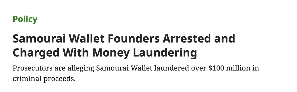 The developers of Samourai were arrested this morning. One extradited from Portugal. Samourai is a bitcoin wallet that makes bitcoin private. These developers face up to 25 yrs in prison for writing code. The US is sending a message. No transaction will be private.