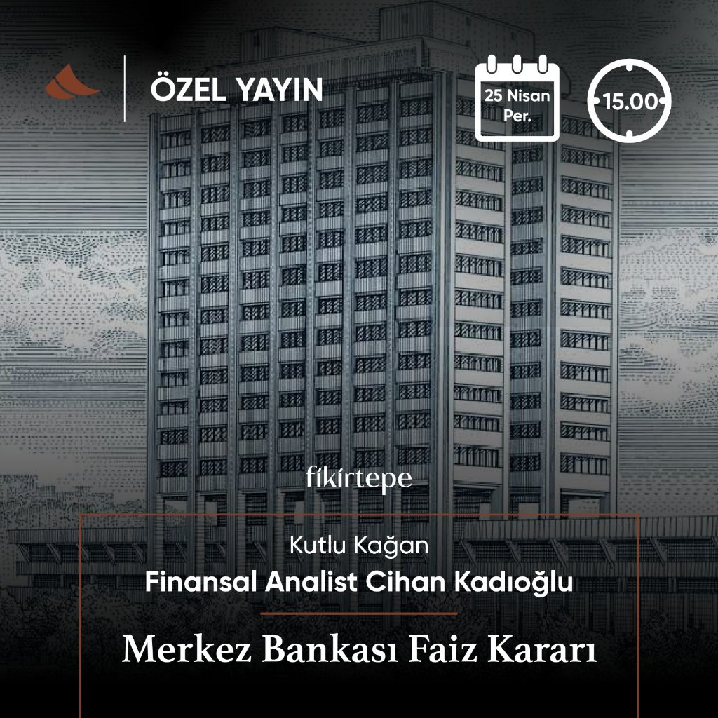 📢@kaandalkilic soruyor, Finansal Analist @CihanKadioglu Merkez Bankasının faiz kararını açıklanmasının hemen ardından hedefleri ve olası sonuçları bağlamında değerlendiriyor. 📅Bugün (25 Nisan Perşembe) ⌛️15.00 🔗youtube.com/live/Px0s-14n4…