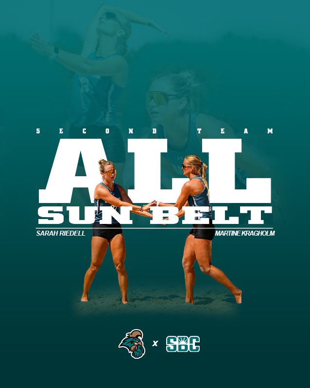 𝗛𝗮𝗺𝗺𝗲𝗿𝘀 𝗮𝘁 𝘁𝗵𝗲 𝘁𝗼𝗽 🔨 Congratulations to @MartineKragholm and @sarahr139 on earning Second-Team All-@SunBelt honors! #TEALNATION #ChantsUp