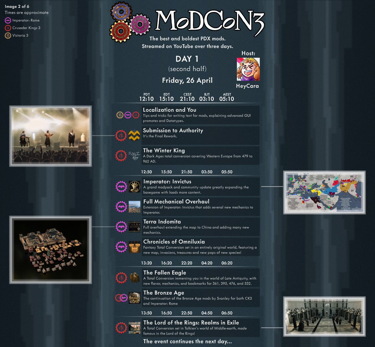 hey y'all, on Friday i'll be hosting Day 1 of ModCon! 

it's a community run event where we showcase a bunch of mods from the Paradox community and raise money for charity :3

here's my schedule, the people at <a href="/pdxmodcon/">ModCon 2025</a> were super kind to put it together for us 😄