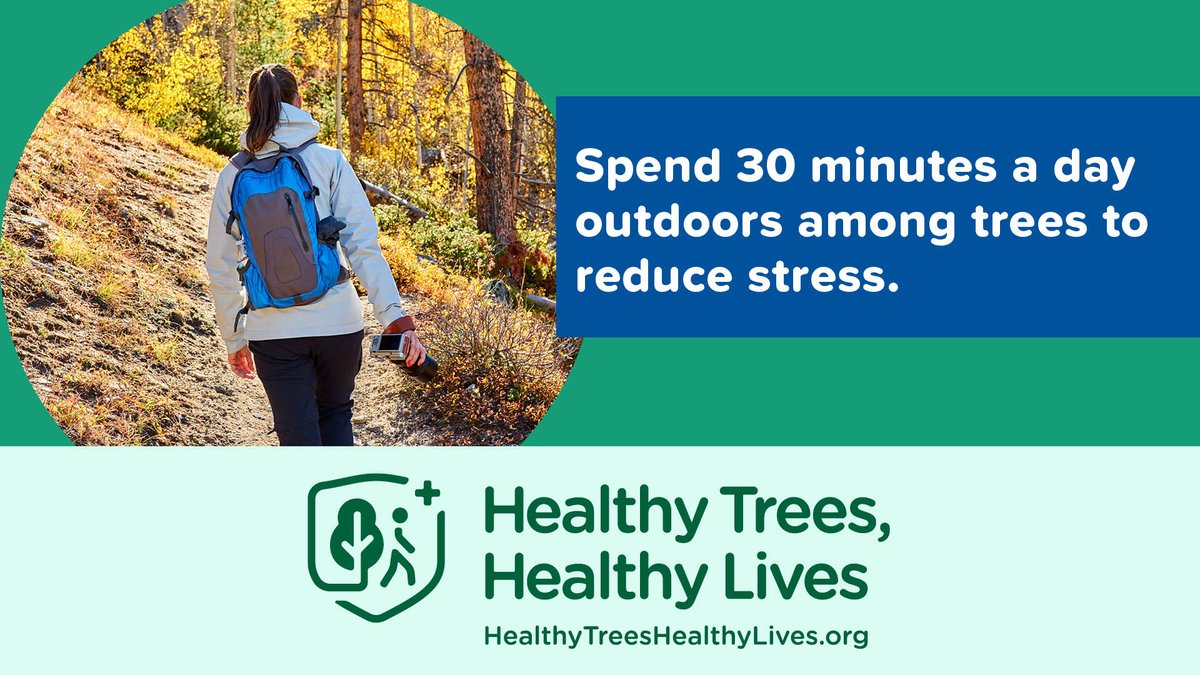 Spend 30 minutes a day outdoors among trees to reduce stress! #HealthyTreesHealthyLives