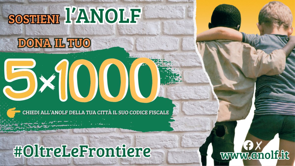 ℹ️ 🇮🇹 CHIEDI ALL' ANOLF DELLA TUA CITTÀ IL SUO CODICE FISCALE.
👉Donare il proprio 5x1000 è importante strumenti con cui le organizzazioni non profit e enti del Terzo Settore sostengono i loro progetti impegnandosi in attività socialmente utili. #OltreLeFrontiere 💚