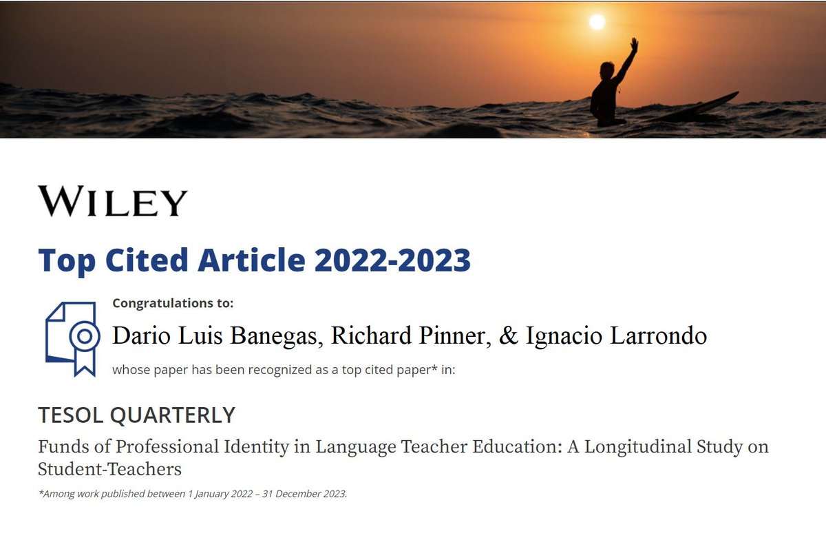 Thanks to @TESOL_Quarterly for housing this article. Read the article at doi.org/10.1002/tesq.3… #identity #languageteaching #teachereducation @MorayHouse