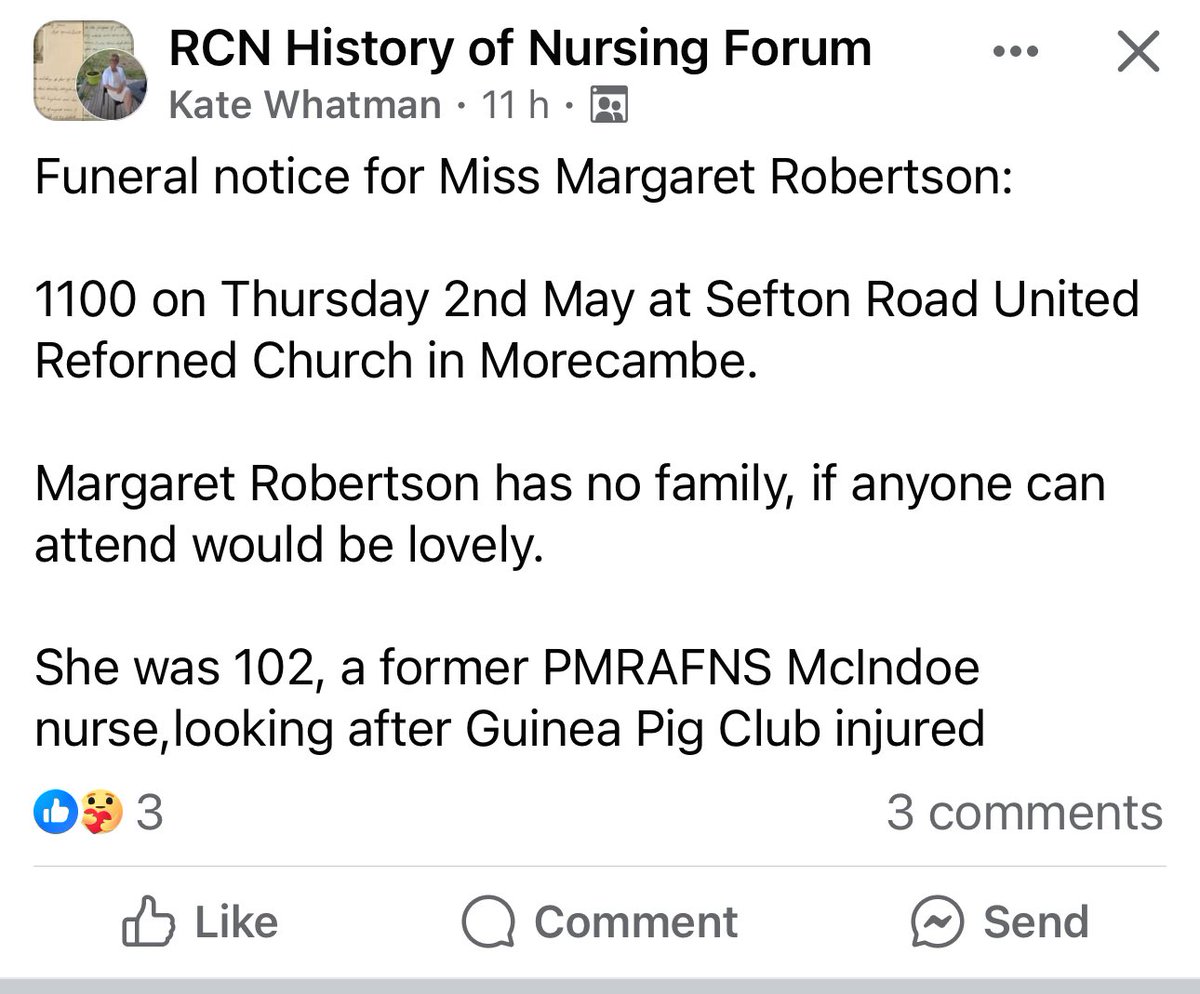 Please share This former PMRAFNS Nurse has no family. Request for attendees. Any current or former PMRAFNS nurses in the Morecambe area able to attend? @pm_raf_ns Please share 🙏🏻