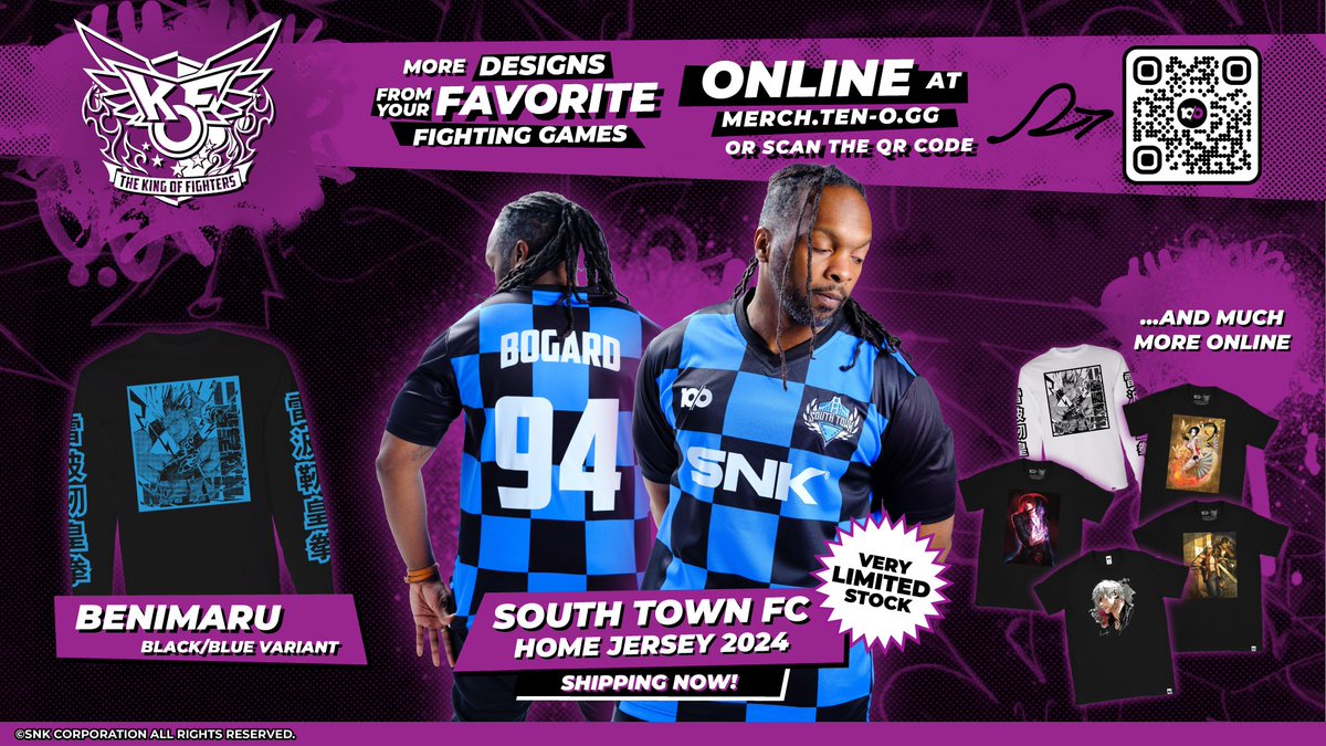 Who here reps SOUTH TOWN? Back in very limited stock, don't miss out on this limited, officially licensed, athletic-quality jersey celebrating the iconic city home to so much SNK fighting game lore! Find these and much more online at 🛒merch.ten-o.gg #tenomerch