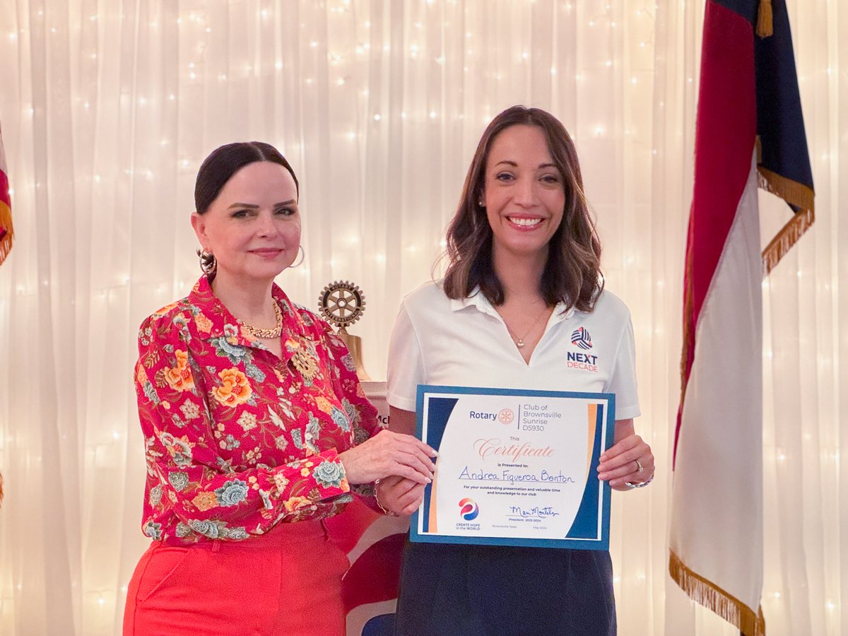 We recently presented to the Brownsville Sunrise @Rotary to provide information about #RioGrandeLNG and our commitments to the #RGV community. Thank you for the invitation to join their recent meeting and for presenting us with a certificate for outstanding presentation. #RGLNG
