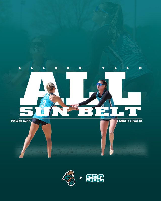 𝗧𝗿𝗼𝘂𝗯𝗹𝗲 𝗮𝘁 𝘁𝗵𝗲 𝟮𝘀 😈

Congratulations to Julia Blazek and Emma Plutnicki on earning First-Team All-@SunBelt honors!

#TEALNATION #ChantsUp