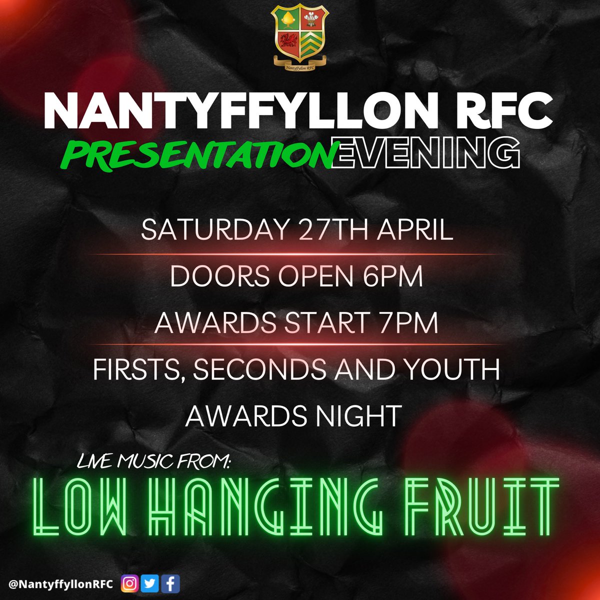 Presentation night!! This Saturday we host our annual presentation evening, for both senior teams and Youth! ❤️💚