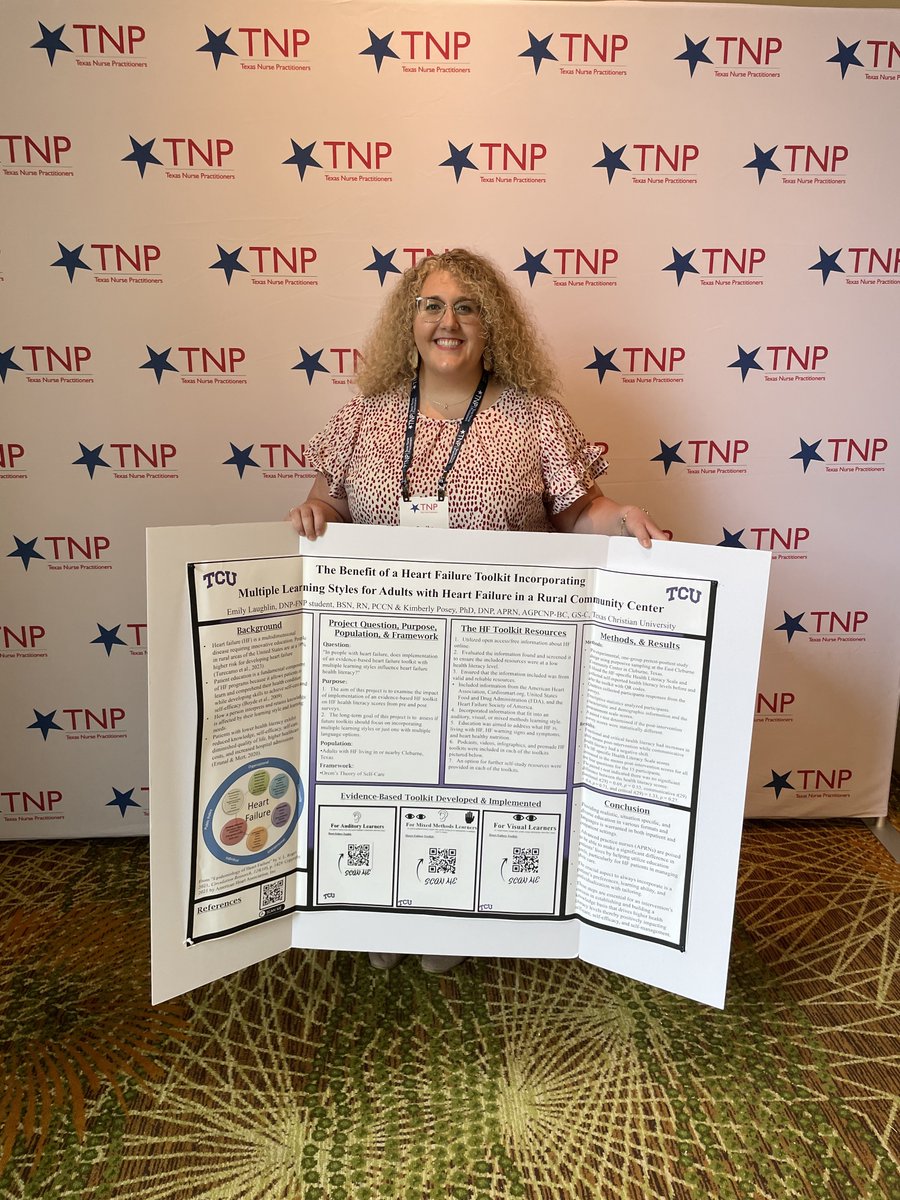 Best Poster Award at TNP's Pharm Conf was presented to Emily Laughlin, DNP-FNP student, BSN, RN, PCCN, for her poster, “The Effectiveness of a Heart Failure Toolkit Incorporating Multiple Learning Styles for Adults with Heart Failure.” Congrats, Emily Laughlin! #TNP #TexasNPs