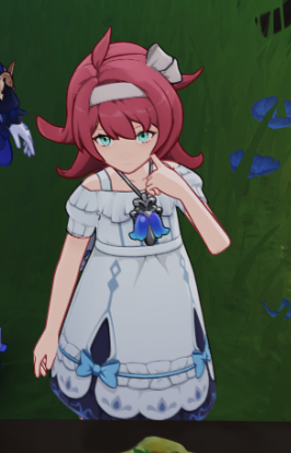 @slayzillaa @acey_hyena no bc im playing the new quest why does this random genshin npc look like her besides the color palette, dress with the little bows, headband+hairstyle and all it's no shade