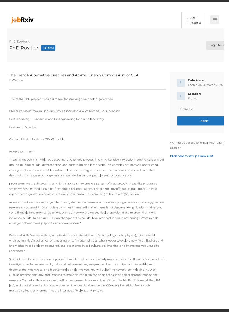 'Unraveling Tissue Morphogenesis: PhD Opportunity in Biosciences & Bioengineering at The French Alternative Energies and Atomic Energy Commission, France'

Apply now :jobrxiv.org/job/the-french…

Application Deadline: April 30, 2024

facebook.com/CareerJournalp…