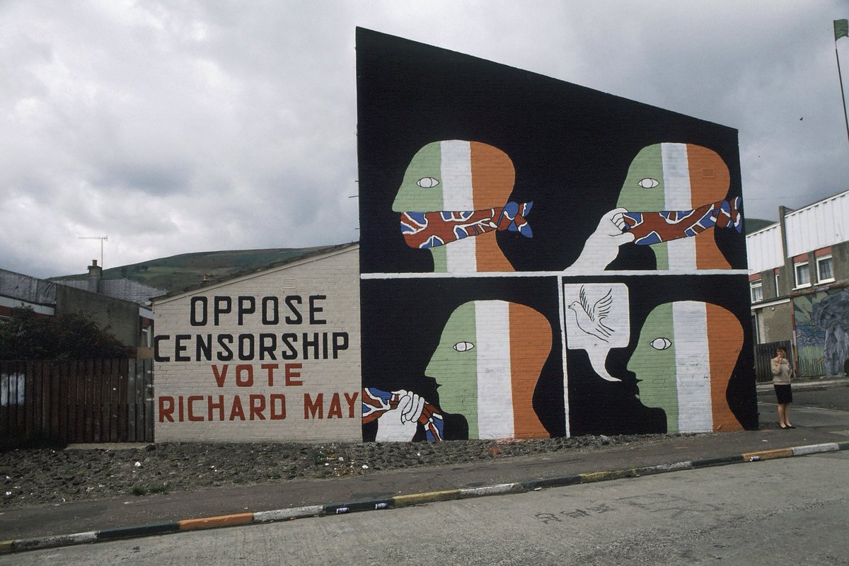 Irish Republican mural on British censorship, Springhill Avenue, Belfast, 1984