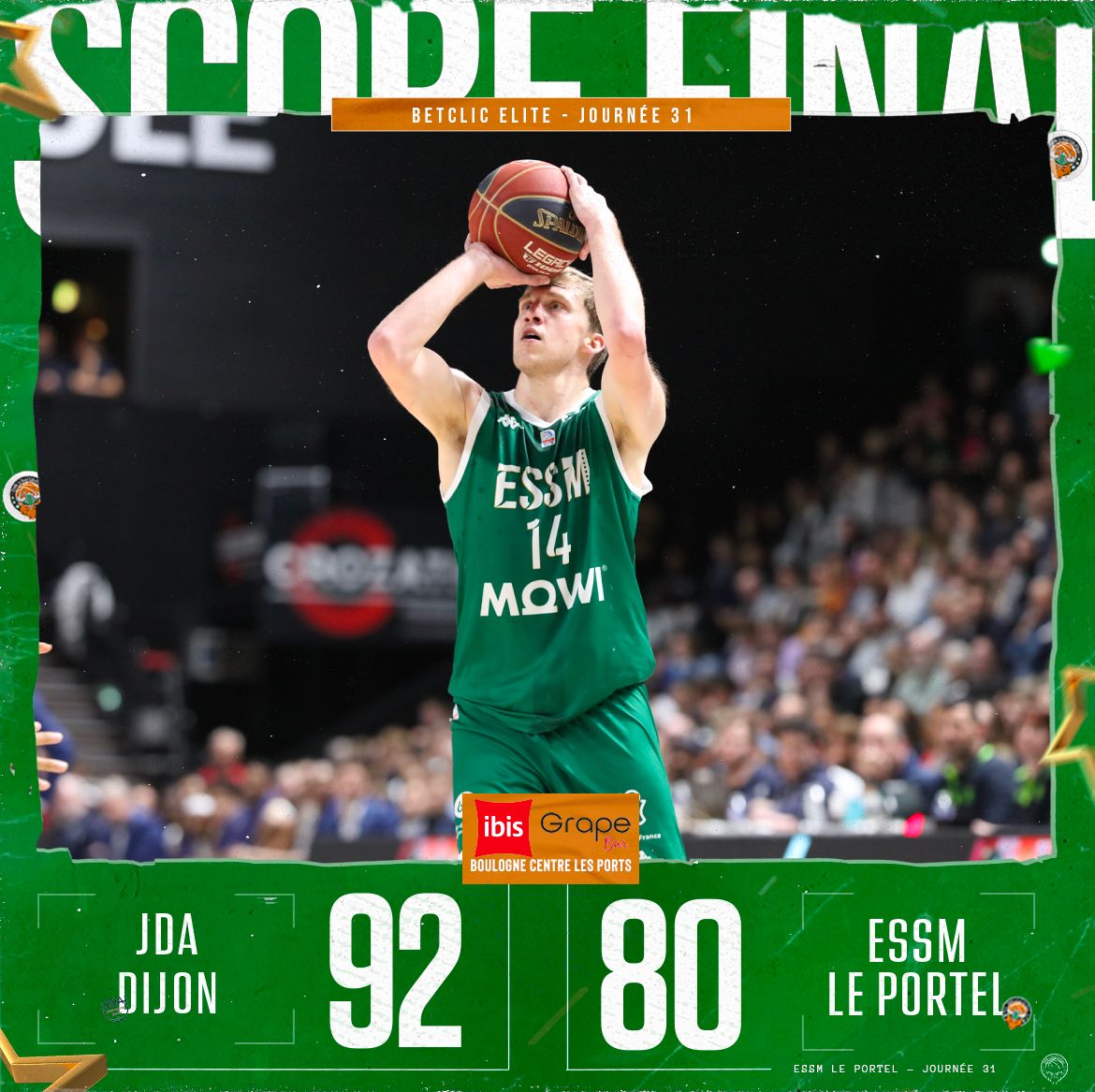 #BetclicELITE #VertEtBlanc 𝐅𝐈𝐍 𝐃𝐔 𝐌𝐀𝐓𝐂𝐇 ❌ Sans leur maître à jouer, les stellistes tombent les armes à la main à Dijon. 🔥 20-4-2 @Bastien_Vautier 🔥 14-2-7 @DezWash11 🛬 Le road-trip se termine ici pour l'ESSM qui retrouvera son Chaudron dès dimanche face au Mans.