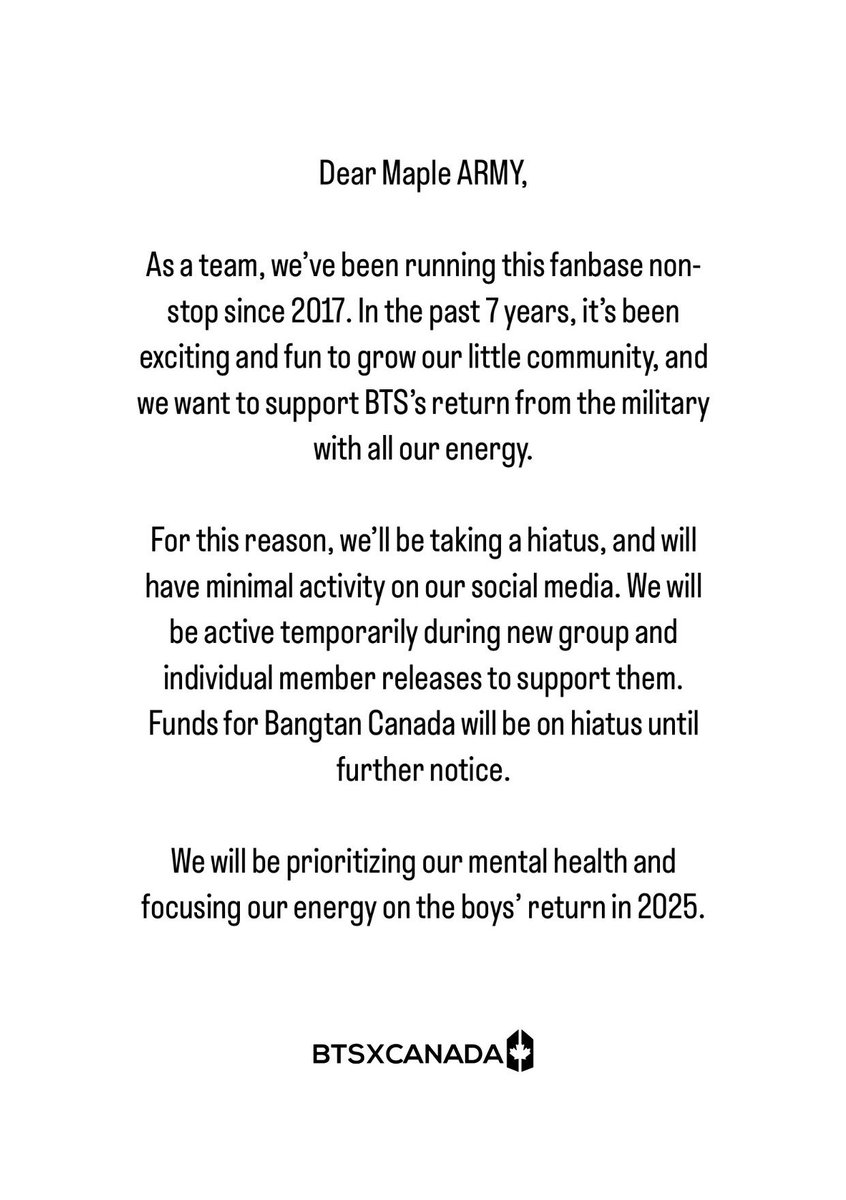 A message from the BTSxCanada and @fundsforbangcan team 💜
