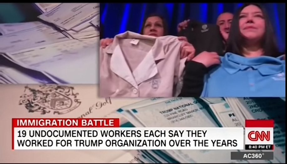 Undocumented workers show their Trump uniforms from various Trump golf courses.

All of them illegal.

All employed by Trump owned establishments.

Let’s end the hypocrisy of the Republican Party at last!

It did not begin with Trump, and only we can end it.
VoteBlue
#ProudBlue