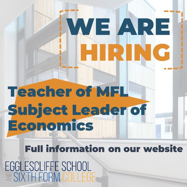 📢 Join our Teaching Staff Teacher of MFL - Closes 29th April 2024 Subject Leader of Economics - Closes 8th May 2024 buff.ly/3czMHCJ ⌨️ Contact vacancies@egglescliffe.org.uk to arrange a visit