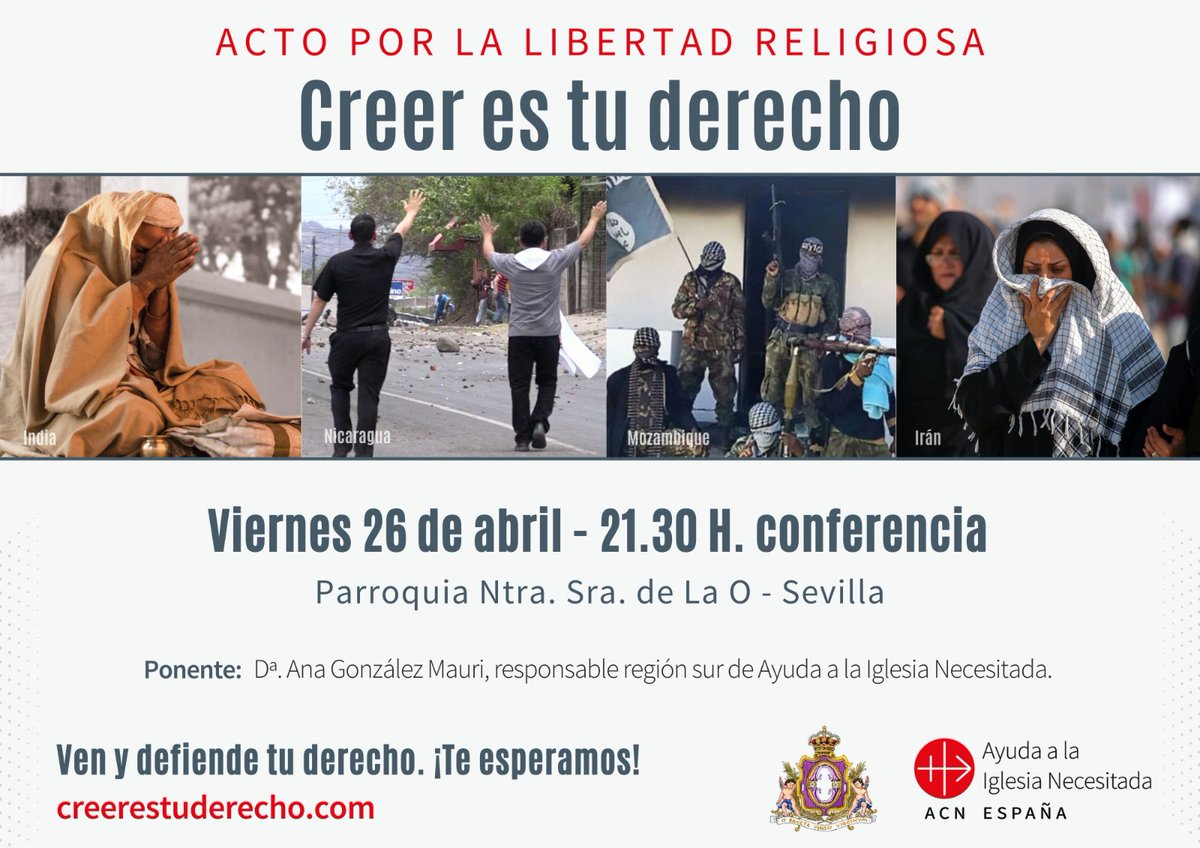 #ViernesenLaO Te invitamos a asistir a este acto formativo de gran interés y actualidad. 📅 Viernes 26 de abril, tras la misa de Hermandad. Se nos expondrá la situación actual sobre la libertad que nos asiste a los cristianos acerca de nuestra fe. @AyudaIglesNeces